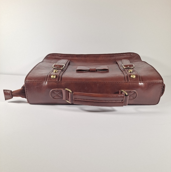 ECOSUSI Women's Briefcase Leather Laptop Brown Satchel with Bow Accent - Picture 6 of 9